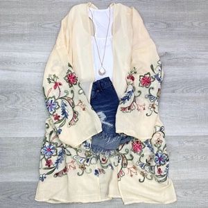 Long sleeve Embroidered Kimono | CREAM